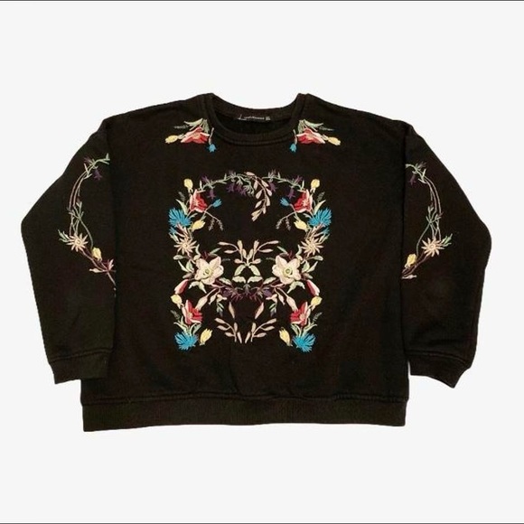 Sweaters - Black Floral Embroidered Sweater